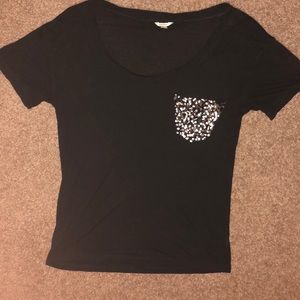 Black Fossil Sheer Top with Sequined Pocket